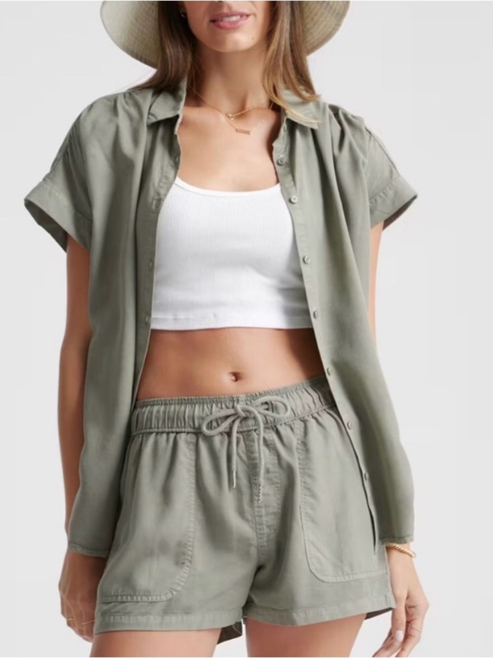 Quince Olive Green Short Sleeve Button Shirt